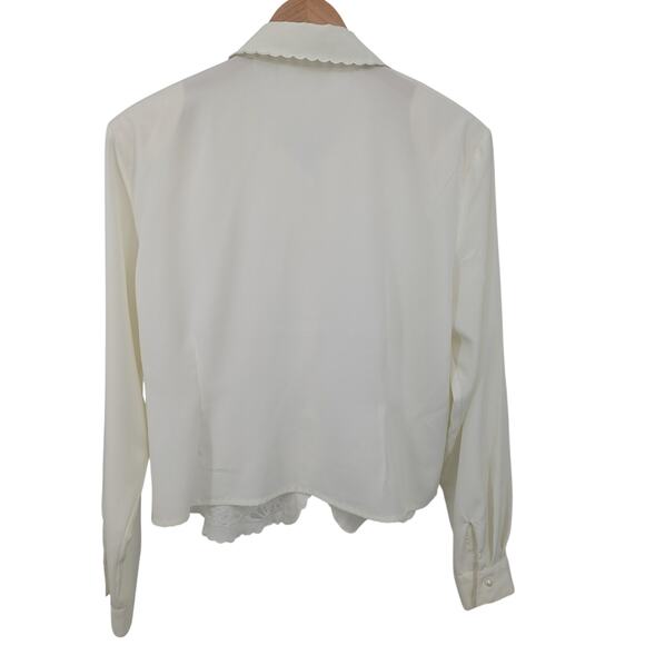 VTG 80s Sz L Lace Embroidered Floral Long Sleeve Blouse Romantic Feminine Detail - Picture 3 of 5